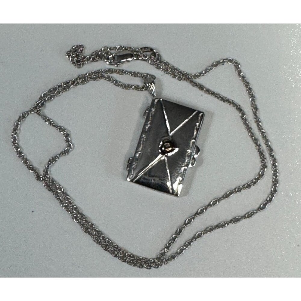 Danbury Mint My Love Valentine Sterling Silver Locket Necklace Diamond Chip 17" - Picture 4 of 8